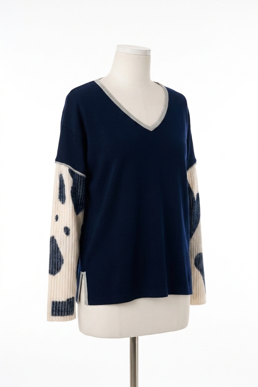 NEW ANGEL APPAREL scoop neck top in navy white
